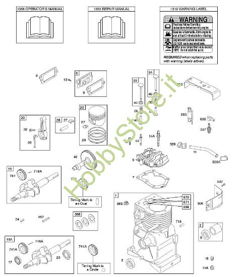 C - Albero a camme, albero motore, cilindro, testata, manuale per l'uso, biella/anelli/pistone, etichetta di avvertenza B&S - 09 €¦ 093312-0182-B1 brand Stihl